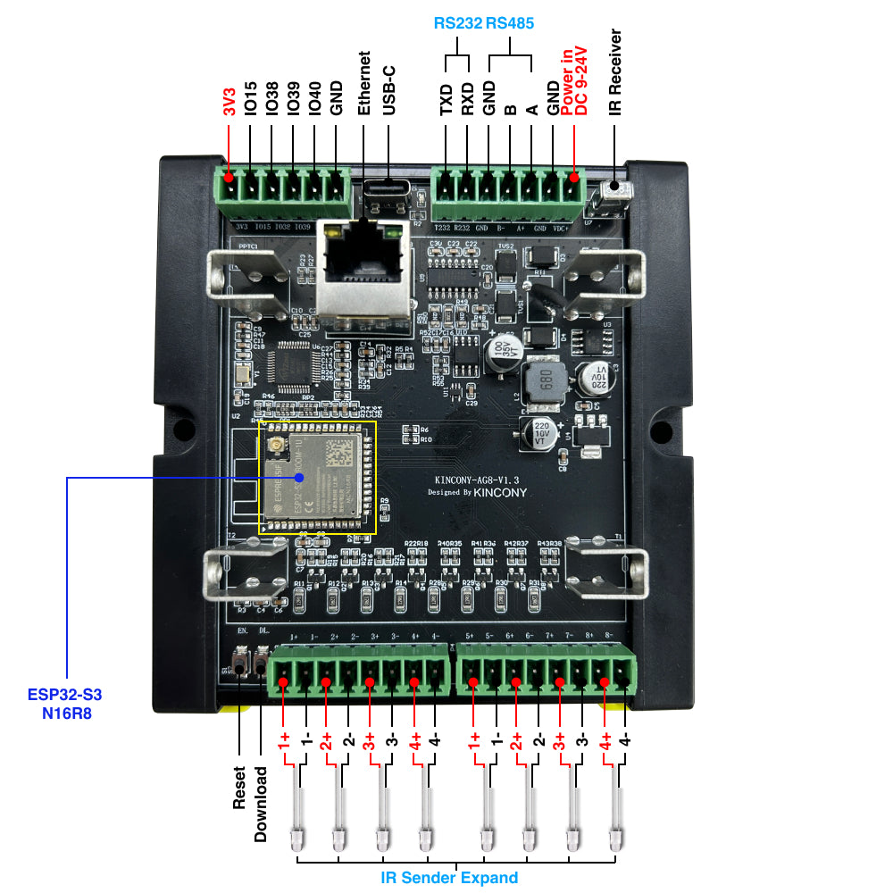KinCony AG8 ESP32-S3 Smart IR Controller
