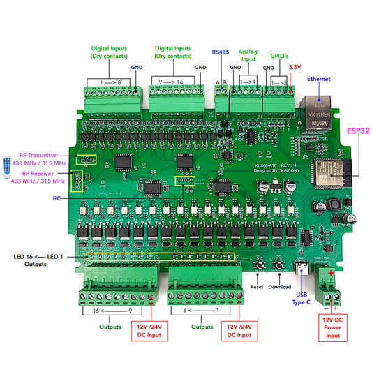 KC868-A16 Arduino ESP32 16 Channel GPIO Module