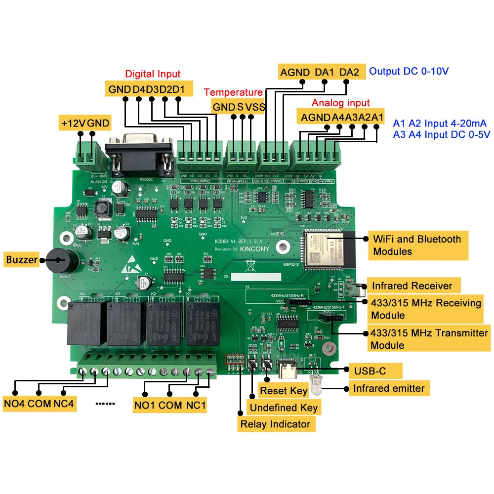 KinCony KC868-A4 arduino ESP32 4 channel relay module