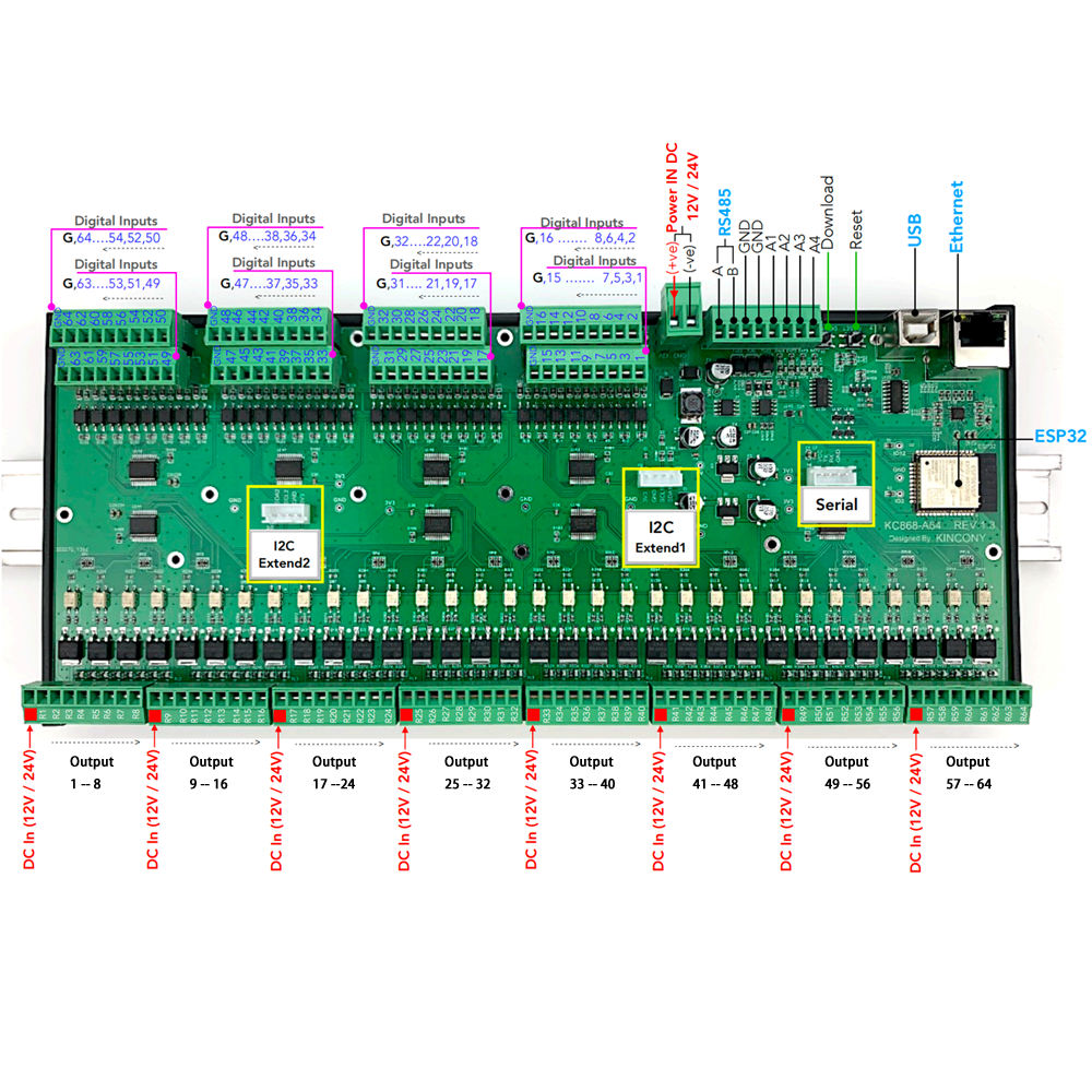 KC868-A64 Arduino ESP32 64 Channel GPIO Module