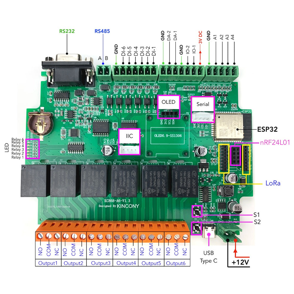 KinCony KC868-A6 ESP32 6 channel relay module