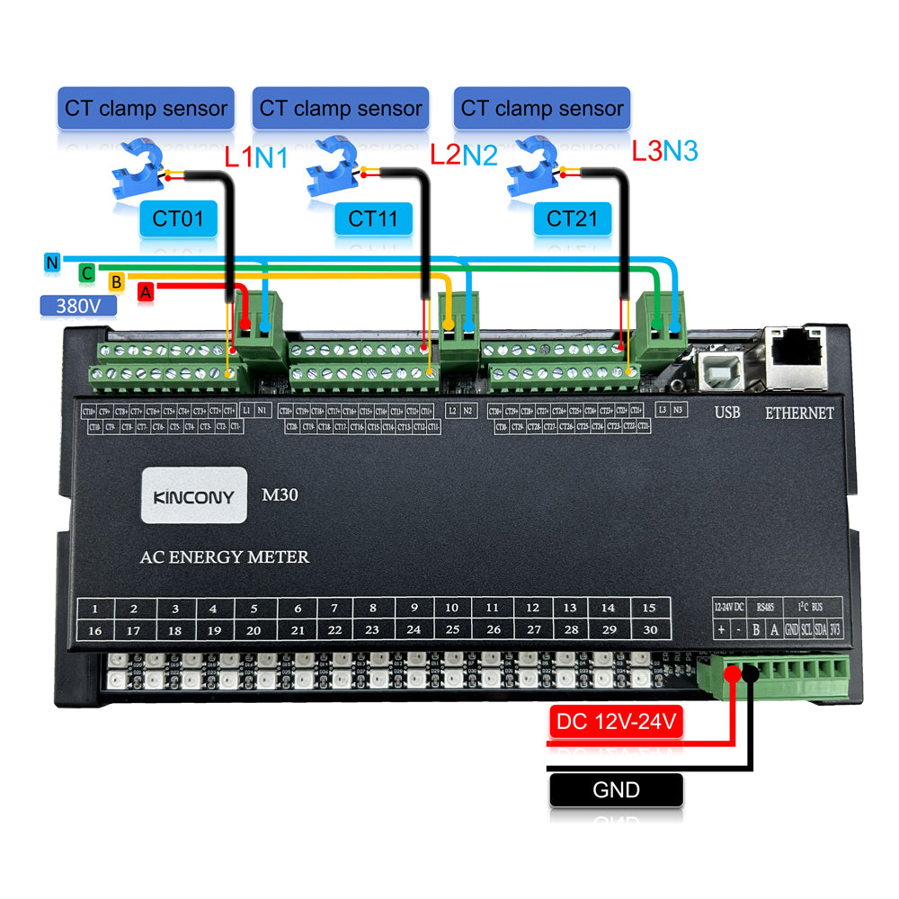 KinCony M30 30 Channel ESP32 energy monitor board